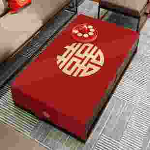 中式结婚红色桌布婚庆订婚客厅茶几桌垫布艺长方形棉麻桌布高级