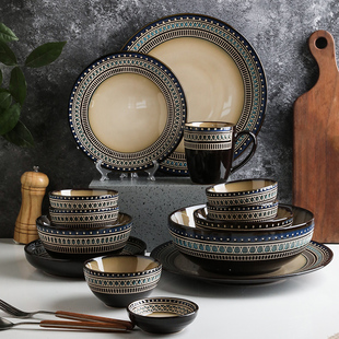 舍里欧式复古碗碟套装家用轻奢碗盘子碗筷组合高档北欧陶瓷餐具