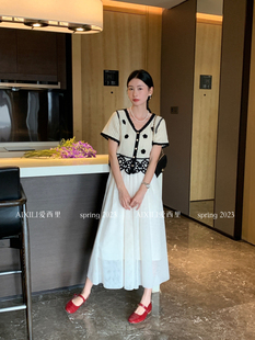 爱西里2023夏季韩版设计感撞色镂空针织衫小众休闲宽松上衣女