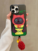 复古小红帽猫咪适用iphone15promax苹果14手机壳，13小众卡通1514promax高级感皮质保护套全包防摔可爱个性