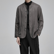 高品质天丝 无领灰色和黑色宽松单西夹克外套日式休闲山本风西装