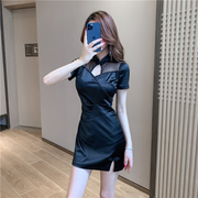 夜场上班衣服足浴技师工作服显瘦性感夜场女装旗袍改良版连衣裙夏