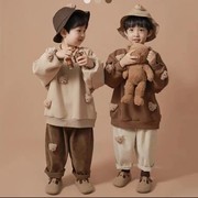 韩系亲子装春秋男童女童卫衣一家三口网红婴儿哈衣高端母子母女装
