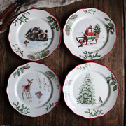 W1962美国乡村系列陶瓷釉中彩复古节日款圣诞8寸餐盘美式田园风景