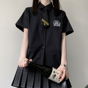 胖头鱼jk制服原创幻月喵刺绣短袖白衬衫学院风制服黑色女上衣