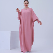 土耳其迪拜女式蝙蝠袖，连衣裙夏季宽松新疆妇女袍子，前拉链中东长裙