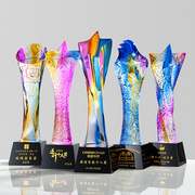 彩色五角星琉璃奖杯定制企业颁奖创意纪念品刻字水晶奖牌