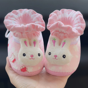 初生婴儿鞋冬款0-1岁可爱超萌兔子，袜子鞋女宝宝加绒加厚保暖棉鞋2