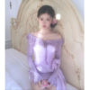 ARTE PURA24SS紫色花边针织开衫原创设计甜美优雅千金修身v领上衣