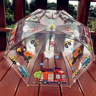 消防车工程队透明儿童雨伞幼儿园，创意可爱卡通宝宝学生男孩伞