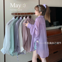 夏季韩版宽松长袖开衫，外套女衬衫东南亚女装，纯色薄款风衣防晒衣女