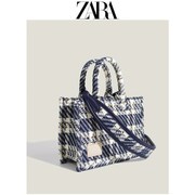 zara女包2022秋小众，设计格子布方形手提小包，感洋气单肩斜挎包