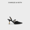 charles&keith春夏女鞋，ck1-60361412女士金属扣带饰尖头高跟凉鞋