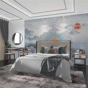 定制新中式风格壁纸扇子禅意墙纸，茶室卧室床头，客厅电视背景墙壁布