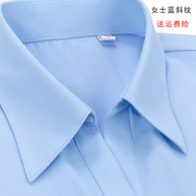 女士v领蓝色斜条纹，职业衬衫长袖职业，工装衬衣银行工作服大码寸衣