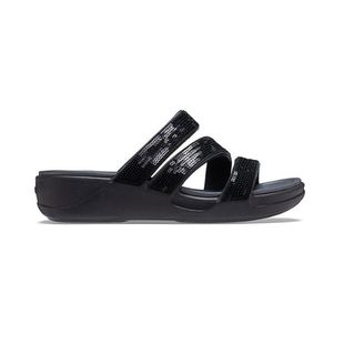 crocs卡洛驰女凉鞋拖鞋一字拖时装，凉拖厚底坡跟黑色时尚夏季防滑
