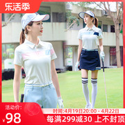高尔夫球服装女士短袖polo衫撞色t恤修身速干弹力休闲运动上衣服