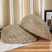 夏季草编透气贝雷帽手工，编织镂空遮阳鸭舌帽，户外定型前进帽海草帽