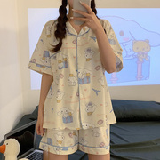 可爱玉桂狗睡衣少女短袖夏季纯棉日系卡通开衫学生甜美家居服套装