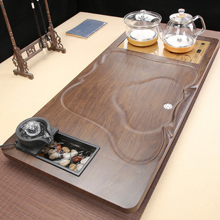 茶盘套装一体全自动底部上水玻璃，电磁炉泡茶台茶具，实木大托盘家用