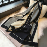 梵米韩国设计款百搭拼色双面仿羊绒围巾两用保暖围脖仿羊毛披肩女
