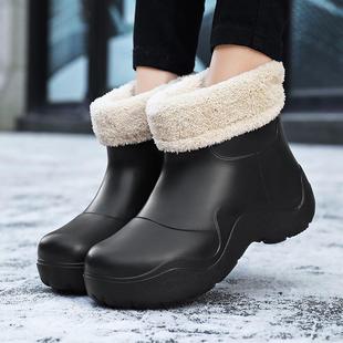 厨房加绒雨鞋女棉鞋防水防滑防油冬季保暖雪地靴黑色户外短筒水鞋