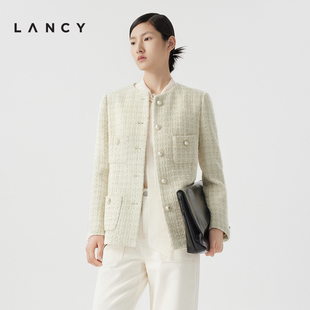 lancy朗姿2024春季法式粗花呢小香风，外套中长款高级上衣女