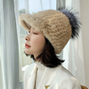 韩国水貂帽子女冬季时尚皮草帽子水貂编织鸭舌护耳帽狐狸毛球帽