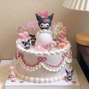 黑粉发光库洛米蛋糕装饰三丽欧玉桂狗Kitty猫甜品台生日蛋糕插件