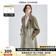 vegachang风衣女中长款2024年春秋，设计感拼色高级感英伦风外套