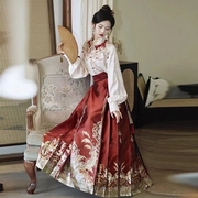新娘新中式国风汉服红色马面裙女2024套装订婚礼服上衣云肩