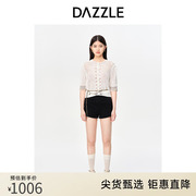 DAZZLE地素 奥莱白色法式镂空针织短袖开衫外搭薄款上衣女