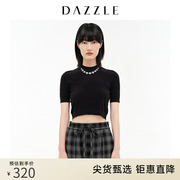 dazzle地素奥莱黑色小众镂空针织衫，短袖上衣女2d3e3041a