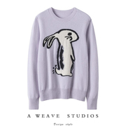 唤醒冬日氛围感！少女毛衣纯山羊绒衫浅紫色小白兔子动物图案