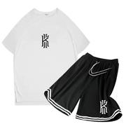 黑白配投篮训练服速干短袖，运动t恤男夏季宽松短裤篮球球衣套装