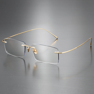 无框眼镜男大框纯钛眼镜架，超轻b钛金丝，大脸一体银色商务近视眼镜