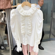 法式蕾丝白色小香风泡泡袖上衣女秋季2023设计感小众长袖衬衫
