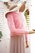 日系秋冬百搭网红粉色甜美气质毛绒绒(毛，绒绒)兔毛，兔绒长袖可爱毛衣女(毛衣女)