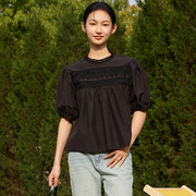 indicia黑色蕾丝上衣短袖，t恤衬衫，宽松薄款2023夏季标记女装