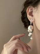 小众设计气质铃兰花时髦流苏耳环感朵冷淡风耳钉串珠优雅白色