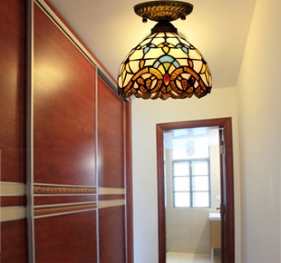 家装灯饰欧式彩色玻璃吸顶灯 玄关走廊过道LED灯阳台小卧卫生间灯