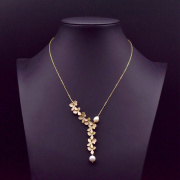 珍珠项链高级感叶子韩国气质925银锁骨链个性设计饰品天然