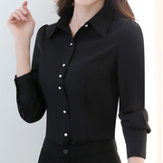 高级黑色衬衫女长袖，洋气女士衬衣职业女式上衣修身气质打底衫