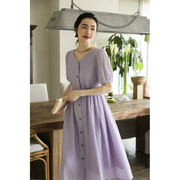 apozi2023夏季度假系列温，柔风休闲香芋紫连衣裙，显瘦高端精致