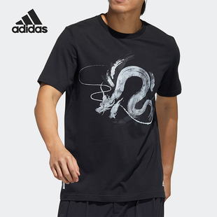 Adidas/阿迪达斯男款黑色训练系列短袖T恤速干透气户外运动跑步