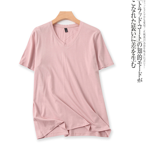 人棉T恤 夏季女装时尚简约百搭V领短袖纯色弹力套头T恤24579