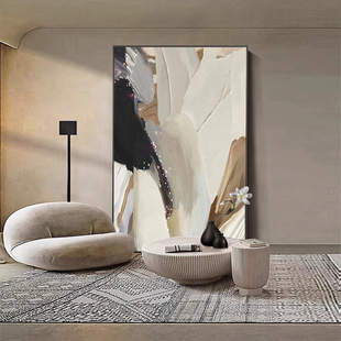 现代简约沙发背景墙壁画侘寂风抽象奶油风客厅装饰画油画玄关挂画