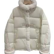 韩国白色羽绒服女冬季兔毛皮毛一体拼接加厚保暖白鸭绒短外套