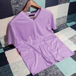 丝滑料玉桑蚕丝冰丝t恤男紫色，短袖双丝光棉超薄半袖打底衫新夏天