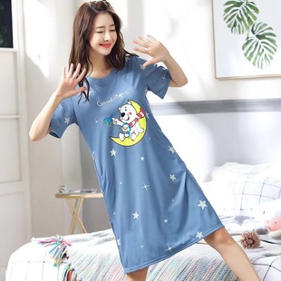 莫代尔棉睡裙女短袖2023韩版中长款连衣裙加肥加大码家居服女
